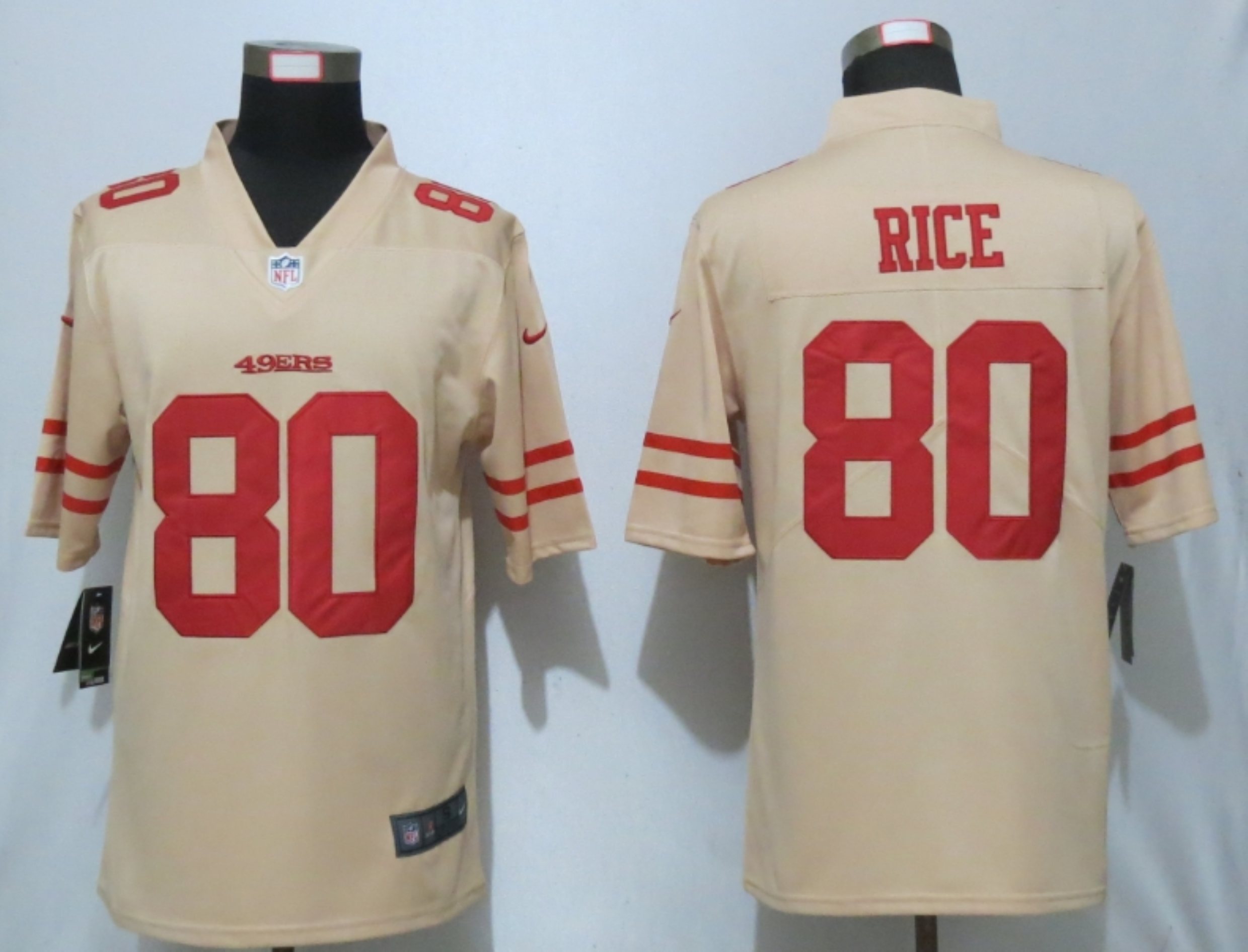 Men New Nike San Francisco 49ers 80 Rice 2019 Vapor Untouchable Gold Inverted Legend Jersey